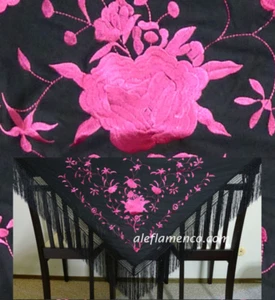 Manton shawl, triangle flamenco shawl, dance accessories -Spain, black fuchsia - Picture 1 of 1
