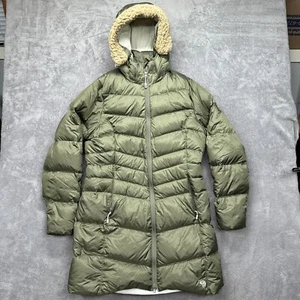 Mountain Hardwear Puffer Jacket Womens Large Green Down Long Removeable Hood - Picture 1 of 15