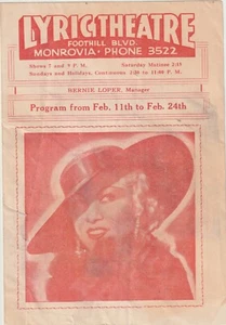 EFÍMERA: FLYER TEATRO LÍRICO, MONROVIA, CALIF. 1934 feat. MAE WEST, CECIL B. - Imagen 1 de 3