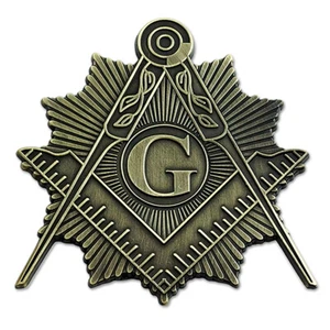 Shining Square & Compass Masonic Auto Emblem - [Antique Brass][3'' Tall] - Picture 1 of 1