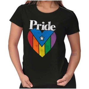 Puerto Rican Pride Flag LGBT Support PR Womens Top Junior Graphic Tee - Picture 1 of 8