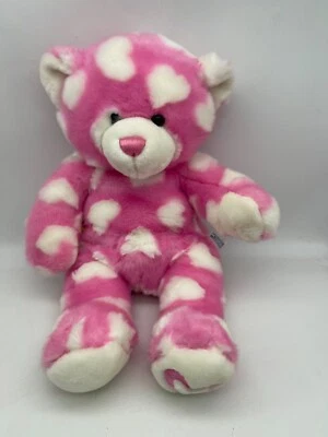 Build A Bear 16" BABW Pink White Hearts Teddy Bear Plush Hug Me Magnetic Paws - Image 1 of 4