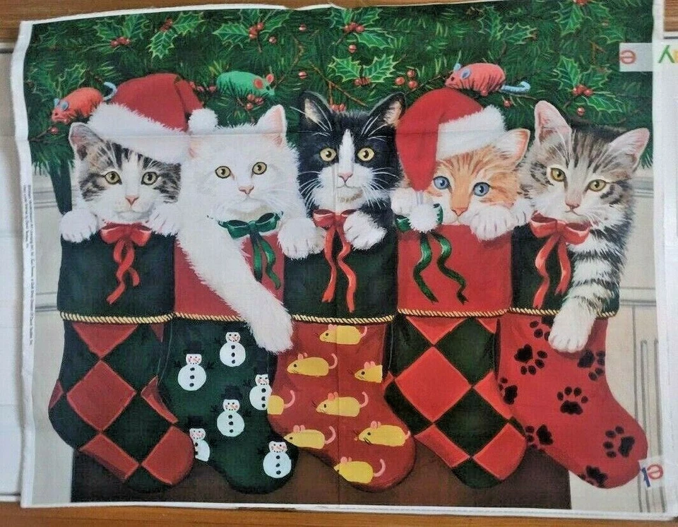 Christmas Stockings Kittens 44" x 36" Panel Digital Print by David Textiles btp - Image 1 of 1