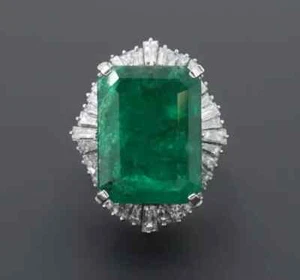 Big Pine Green 13.37CT Emerald & Lab-Created White Diamonds Art deco silver Ring - Picture 1 of 3