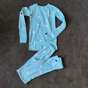 Hanna Andersson Black Swan Lake Pajama PJs US 12 150cm Sea Green Blue Long Johns - Picture 1 of 6