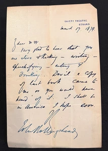 AUTOGRPAH Letter Signed by JOHN HOLLINGSHEAD - 1879 Gaiety Theatre - Picture 1 of 6