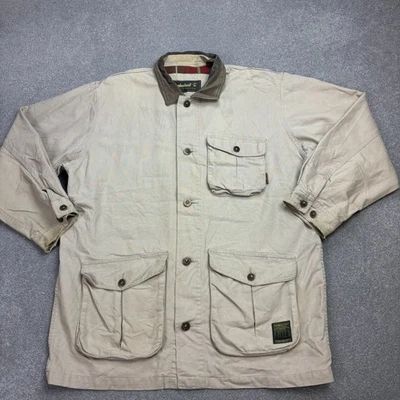 Chaqueta Timberland Adulto Grande Marrón Caza Lona Granero Tareas Cuero Forrada Para Hombres Foto 1 de 4