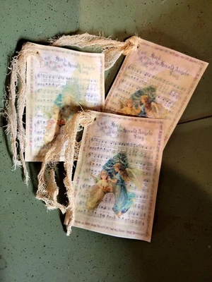 6 Primitive Christmas Song Sheet Gift Hangtags Handcut Handpunched  Sealed - Image 1 of 3