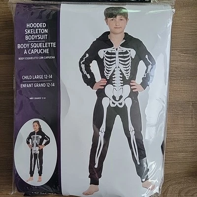 Disfraz Esqueleto Juvenil Cuerpo Traje Con Capucha Halloween Unisex Niño Talla Grande 12-14  Foto 1 de 3