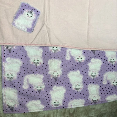 Manta de recepción de franela rosa reverso púrpura gato princesa hecha a mano Foto 1 de 4