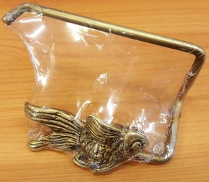Brass Toilet Tissue Paper Roll Holder Gold Fish Wall Mount ฺVintage Home Decor - Picture 1 of 12