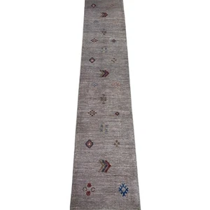 Handmade (2'8" x 12'9") Gray Southwestern Style Afghan Wool Runner Rug - Picture 1 of 12