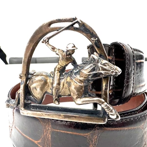 Ralph Lauren Sterling Silver Belt - Brown Alligator 34 - Buckle 96 G's - Great! - Picture 1 of 10