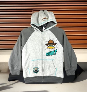 Disney Agent P Phineas Sweatshirt Youth 10/12 Gray Hooded Fake Fur Lining - Picture 1 of 14