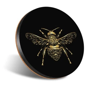 1x Round Coaster 12cm Golden Bumble Bee Sketch #51044 - Picture 1 of 1