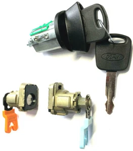 Ford Ignition Switch Lock Cylinder + Pair Door Lock Cylinders W/2 Chip Logo Keys - Picture 1 of 2