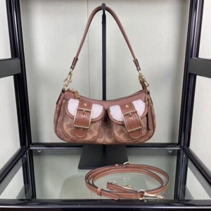 Borsa baguette Coach Cy658 Ashton in tela firmata marrone outlet - Foto 1 di 5