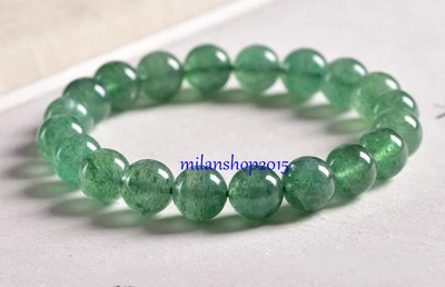 Natural Green Rutilated Quartz Crystal Round Beads Bracelet 8mm AAA - Image 1 of 4