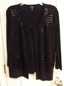 NWT Rafaella Black Women's Light Sweater Cardigans Sequin Size Large - Picture 1 of 8