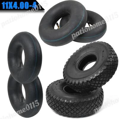 2xReifenmantel 2x Schlauch Rasenmäherreifen 11x4.00-4 Aufsitzmäher/Rasentraktor - Bild 1 von 4