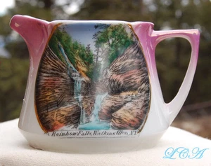 Antigua jarra de cerámica Watkins Glen New York F J McCAWLEY con foto Rainbow Falls - Imagen 1 de 3