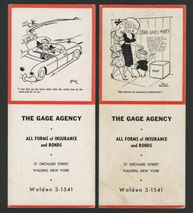 Walden NY: Two c.1950s Advertising Blotters GAGE AGENCY INSURANCE 31 Orchard St. - Imagen 1 de 2