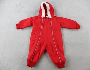 VINTAGE Sears Snowsuit Boys Medium Red Nylon Faux Fur Winter Outdoors Kids 80s - Picture 1 of 13