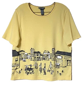 Koret Top T-Shirt Damen groß gelb bunt verziert Strass Shopping Szenen - Bild 1 von 12
