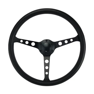 SAAS Classic Black PU Leather Poly Sports Steering Wheel 380MM 15in Black Spokes - Bild 1 von 5