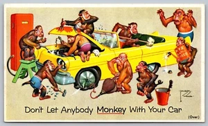 Vintage Advertising Postcard Prestone Anti Freeze Dont Let Anybody Monkey Car L8 - Picture 1 of 2