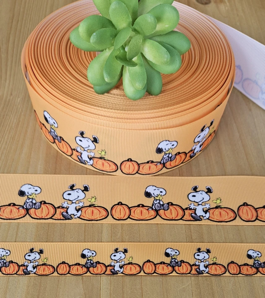 5/8, 7/8 & 1.5" (1 YD) Snoopy Halloween Ribbon Pumpkin Patch Beagle Dog - Image 1 of 1