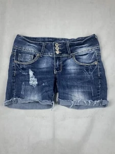 Rue21 Womens Junior Jean Shorts Sz 3/4 Cuffed Cut Off low Rise Medium Wash Denim - Picture 1 of 8