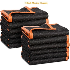 12 Pack Heavy Duty Padded Moving Blanket 72" x 40" Packing Blankets Orange/Black - Picture 1 of 13