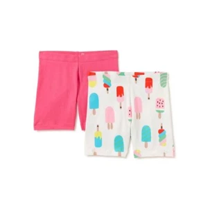 Wonder Nation Girls Bike Shorts 2 Pair Size LARGE (10-12) Pink & White Ice Cream - Picture 1 of 1