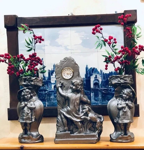 Antique Hand-Carved Vintage Clock and Vases from France Cover