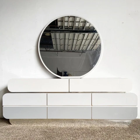 Postmodern Galactic Three Tone Gray/Chrome Double Waterfall Dresser With Mirror Cover