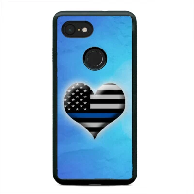 USA Flag Police Heart Thin Blue Line Phone Case Cover For Google Pixel 3 3XL 2XL - Image 1 of 4