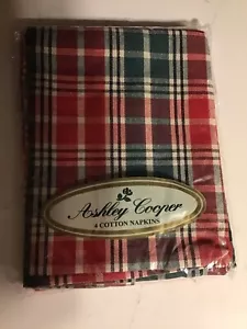 ASHLEY COOPER, SET OF 4 NAPKINS. New in Package. Green And Red Plaid - Picture 1 of 6