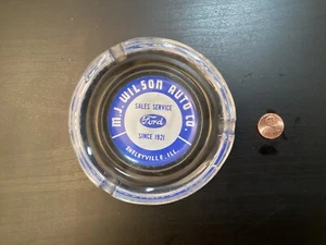 Vtg Glass Ford Dealer Ash Tray - M. J. Wilson Auto Co. Shelbyville IL Since 1921 - Picture 1 of 18