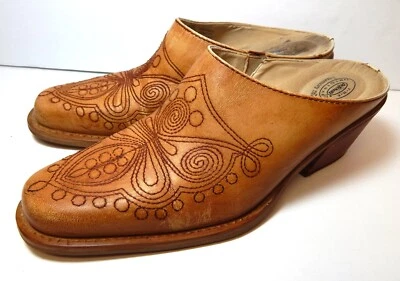 Dr. SCHOLL'S вышитый коричневый кожаный ботинок MULES Western ковбой округлить 6,5 - Изображение 1 из 4