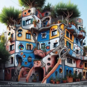 Architektur - Im Stil von Hundertwasser - Original auf Leinwand von Zirngibl - Bild 1 von 1