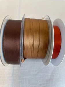 3mtrs Berisfords double satin ribbon -Various BROWNS & RUST & various widths - Picture 1 of 4