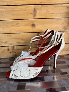 Authentic Dolce Gabbana Shoes White Open High Heel Snake Back Double Strap SZ 41 - Picture 1 of 7