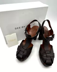 See by Chloe Women's Brown Weaved Leather Platform Sandal Heels Size 39 1/2 Eur - Picture 1 of 13