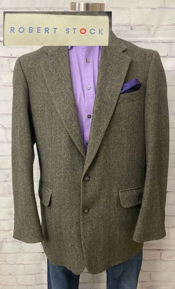 Abrigo deportivo Robert Stock 42L lana pelo camello verde espiga blazer dinero antiguo Foto 1 de 4