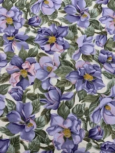 Floral Cotton Fabric Purple Pink Clematis Garden Hoffman Country Side 1.9 Yd - Picture 1 of 6