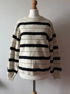 M&S Jersey Talla Pequeña Natural Off White Negro Dorado Rayas Mujer Suéter - Imagen 1 de 8