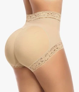 Boyshorts acolchados de encaje con almohadillas de cadera potenciador de glúteos pequeños beige - Imagen 1 de 6