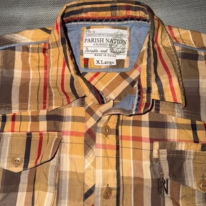 Parish Nation Herren XL kariertes Hemd mit Knopfleiste Kurzarm Freizeit robust - Bild 1 von 5