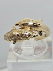 Anillo bypass de delfín de oro amarillo de 14k talla 7 - Imagen 1 de 7
